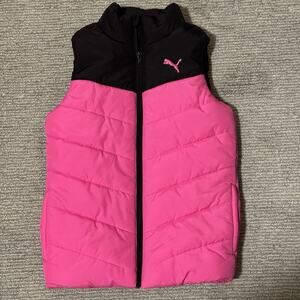 Puma Black / Pink Full Zip Puffer Vest Girls Size 10-12 M